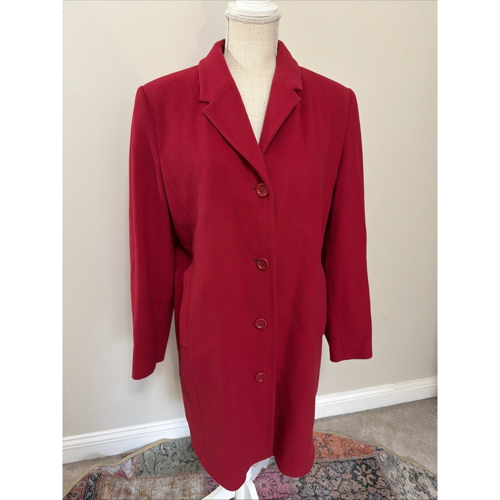 LL BEAN Womens Wool Cashmere Blend Red Car Coat Pockets Jacket Sz 16